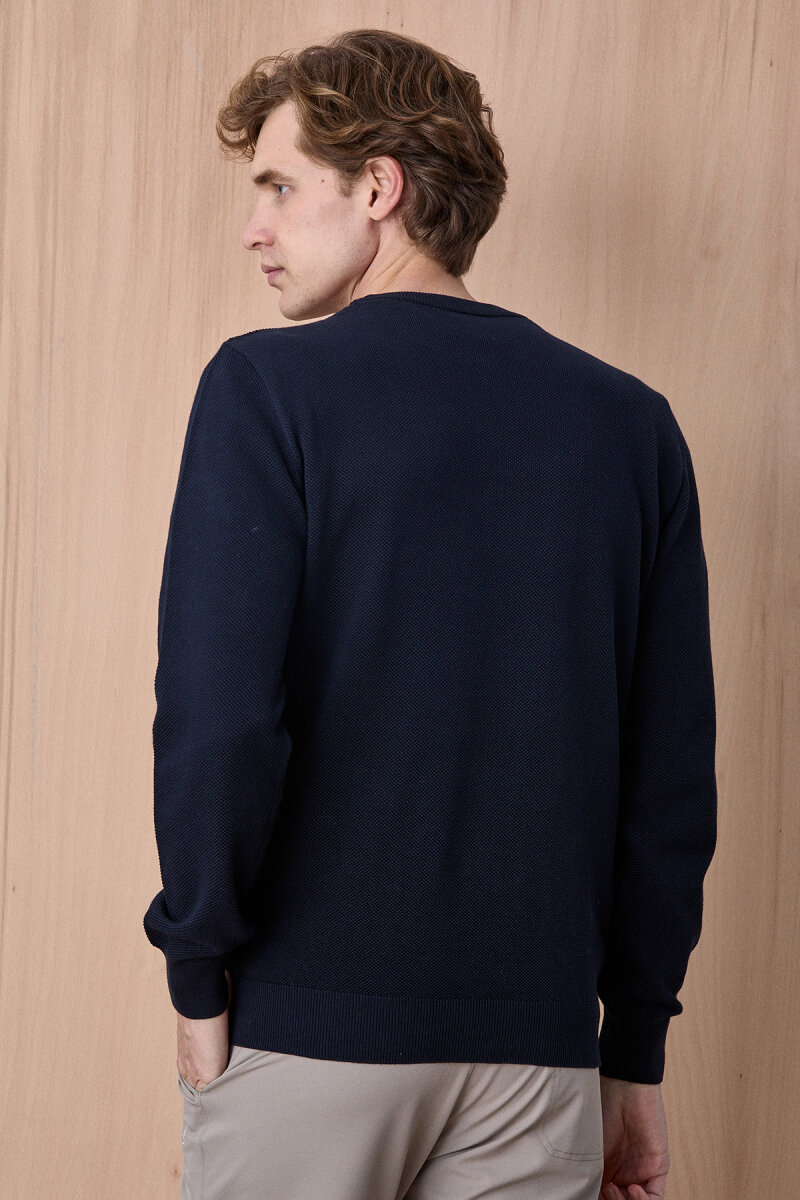 Lacivert %100 Pamuk Bisiklet Yaka Kazak - 6