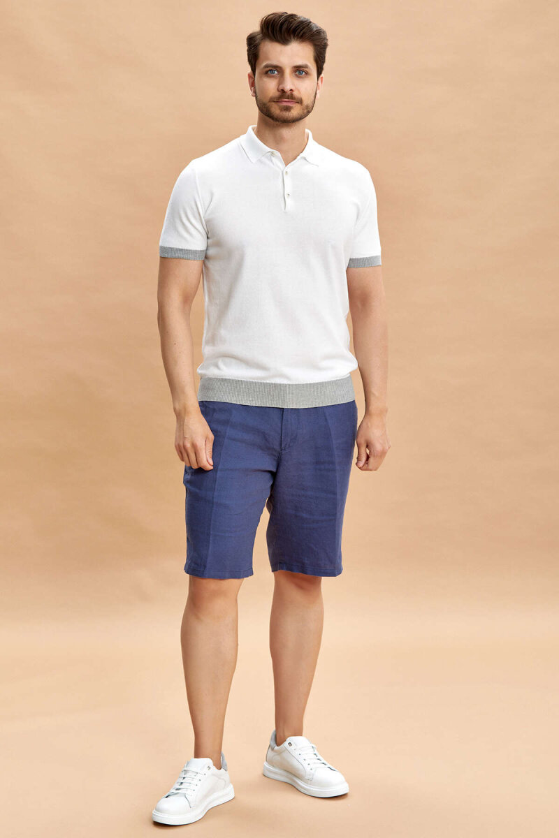 Beyaz - Gri Polo Triko Tişört - 4