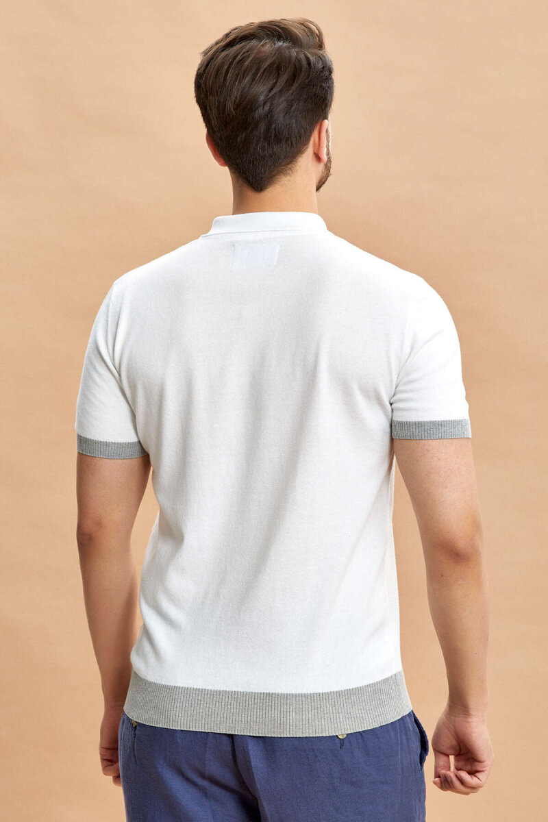 Beyaz - Gri Polo Triko Tişört - 7