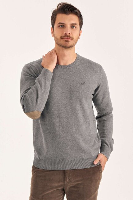 Grey Melange 100% Cotton Crew Neck Sweater - 2