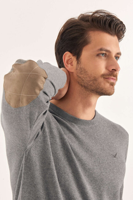 Grey Melange 100% Cotton Crew Neck Sweater - 4