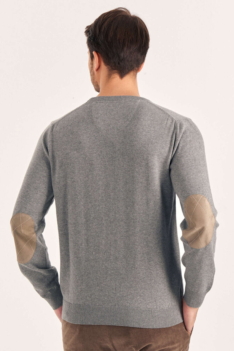 Grey Melange 100% Cotton Crew Neck Sweater - 5