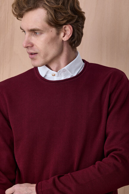 Bordo %100 Pamuk Bisiklet Yaka Kazak - 2