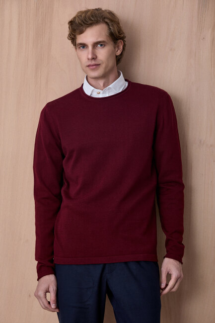 Bordo %100 Pamuk Bisiklet Yaka Kazak - 3