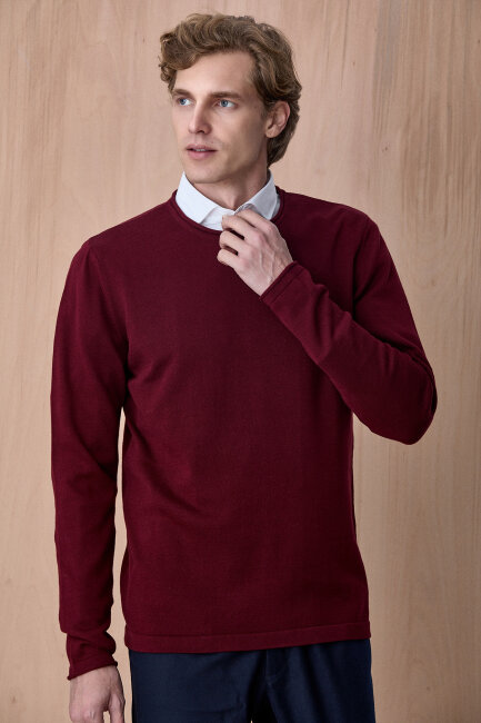 Bordo %100 Pamuk Bisiklet Yaka Kazak - 4