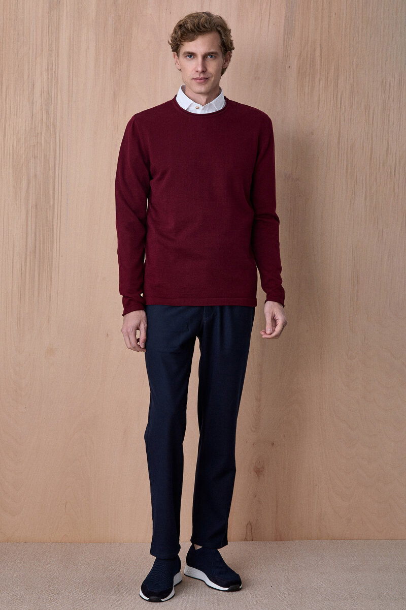 Bordo %100 Pamuk Bisiklet Yaka Kazak - 5