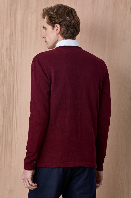 Bordo %100 Pamuk Bisiklet Yaka Kazak - 6