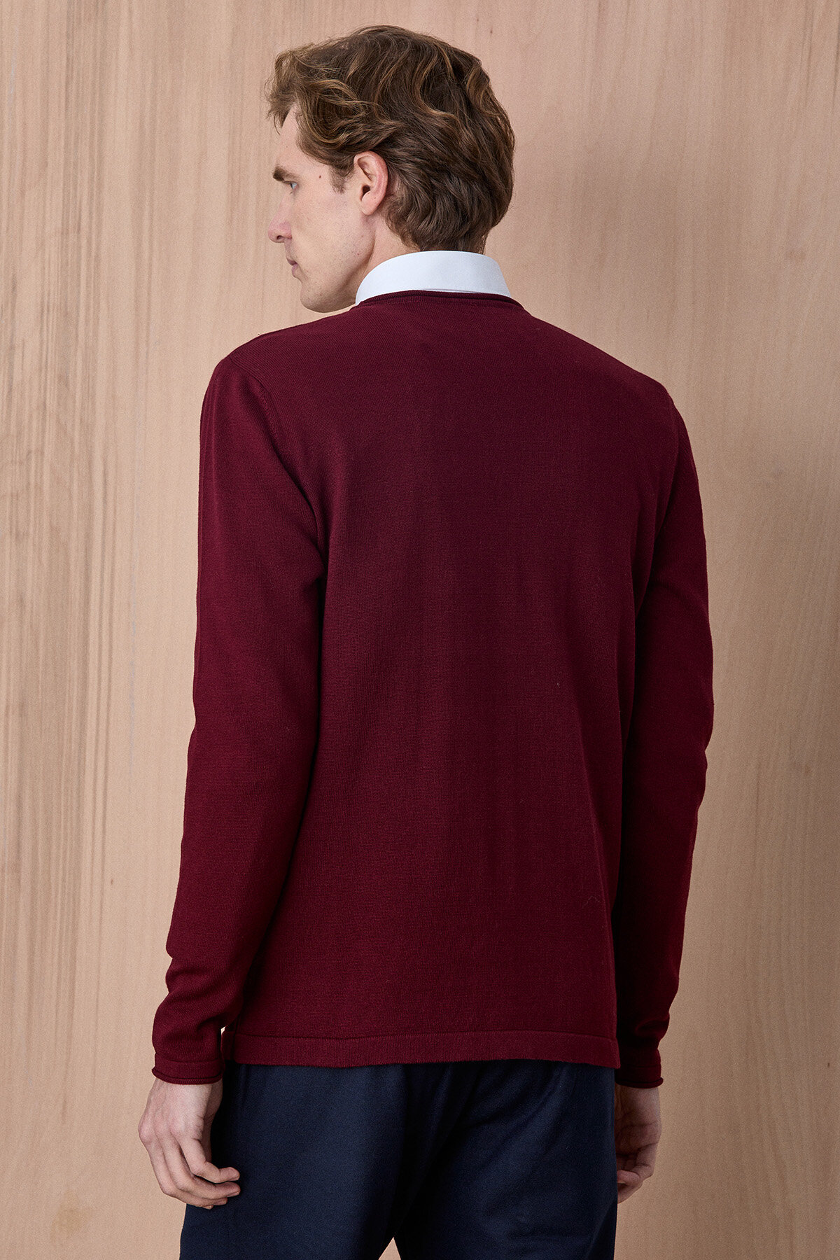 Bordo %100 Pamuk Bisiklet Yaka Kazak - 6