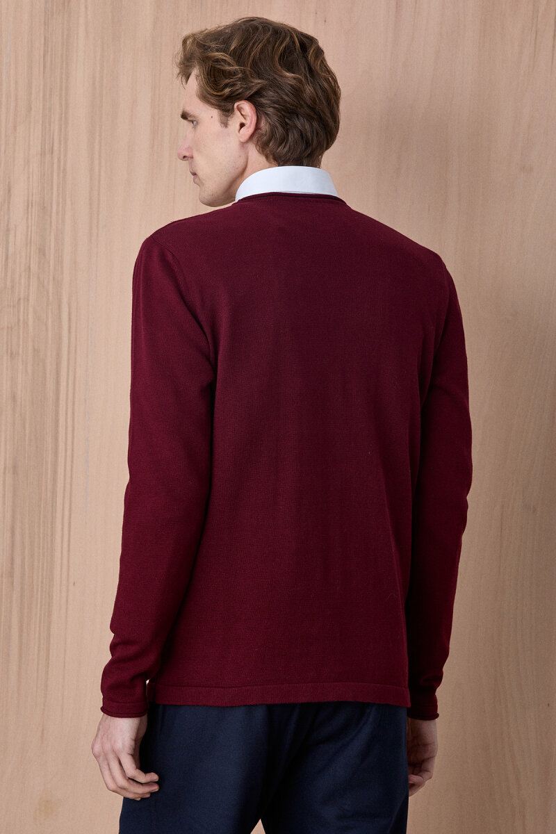 Bordo %100 Pamuk Bisiklet Yaka Kazak - 6