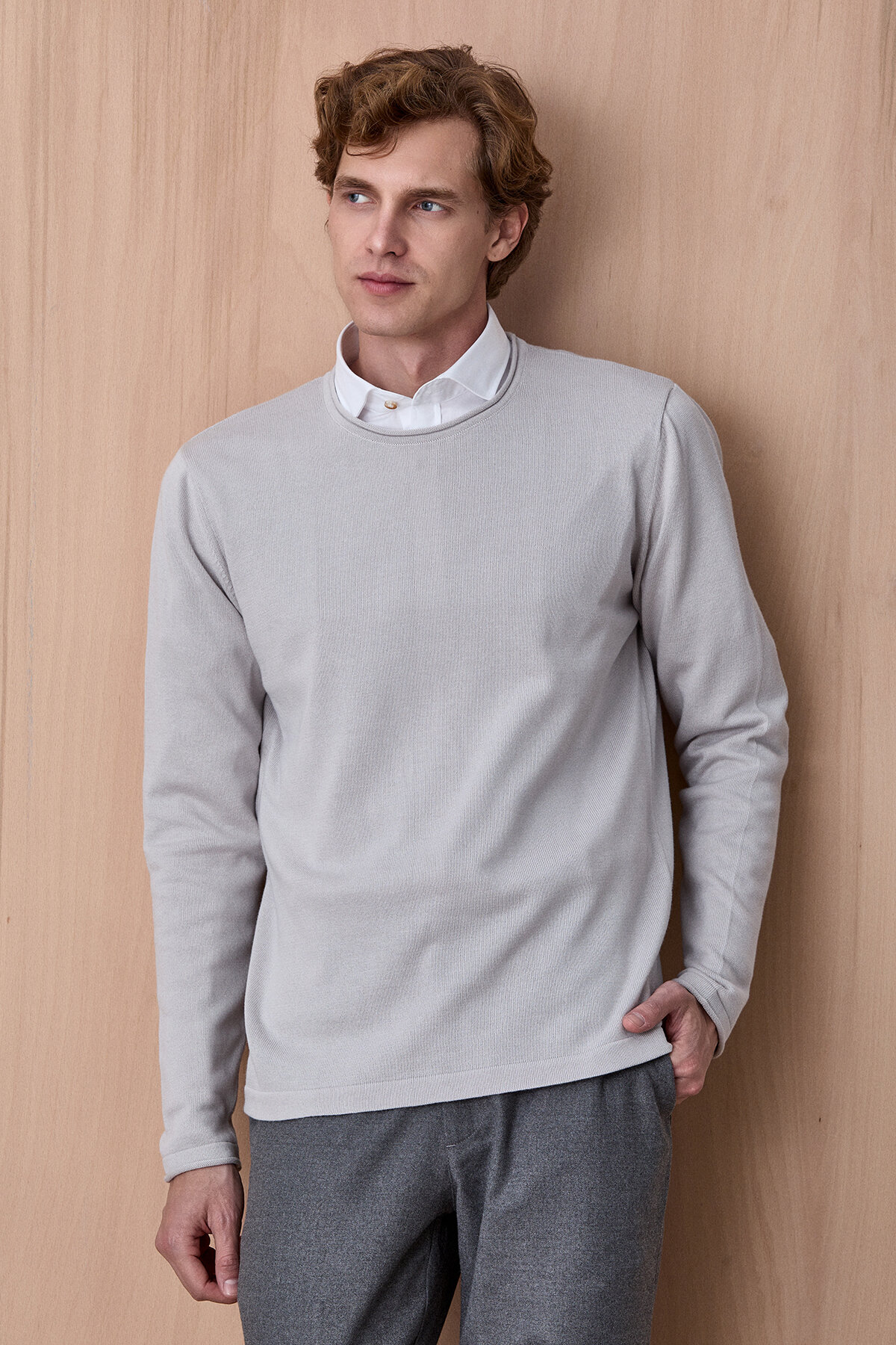 Buz Grisi %100 Pamuk Bisiklet Yaka Kazak - 1