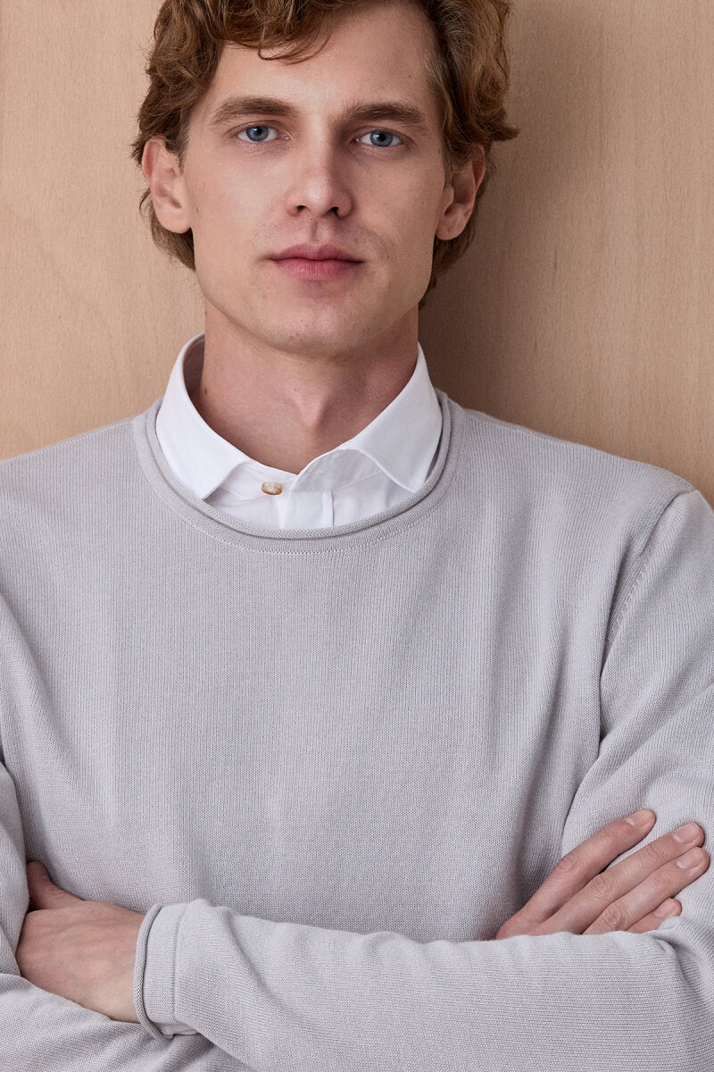 Buz Grisi %100 Pamuk Bisiklet Yaka Kazak (1)