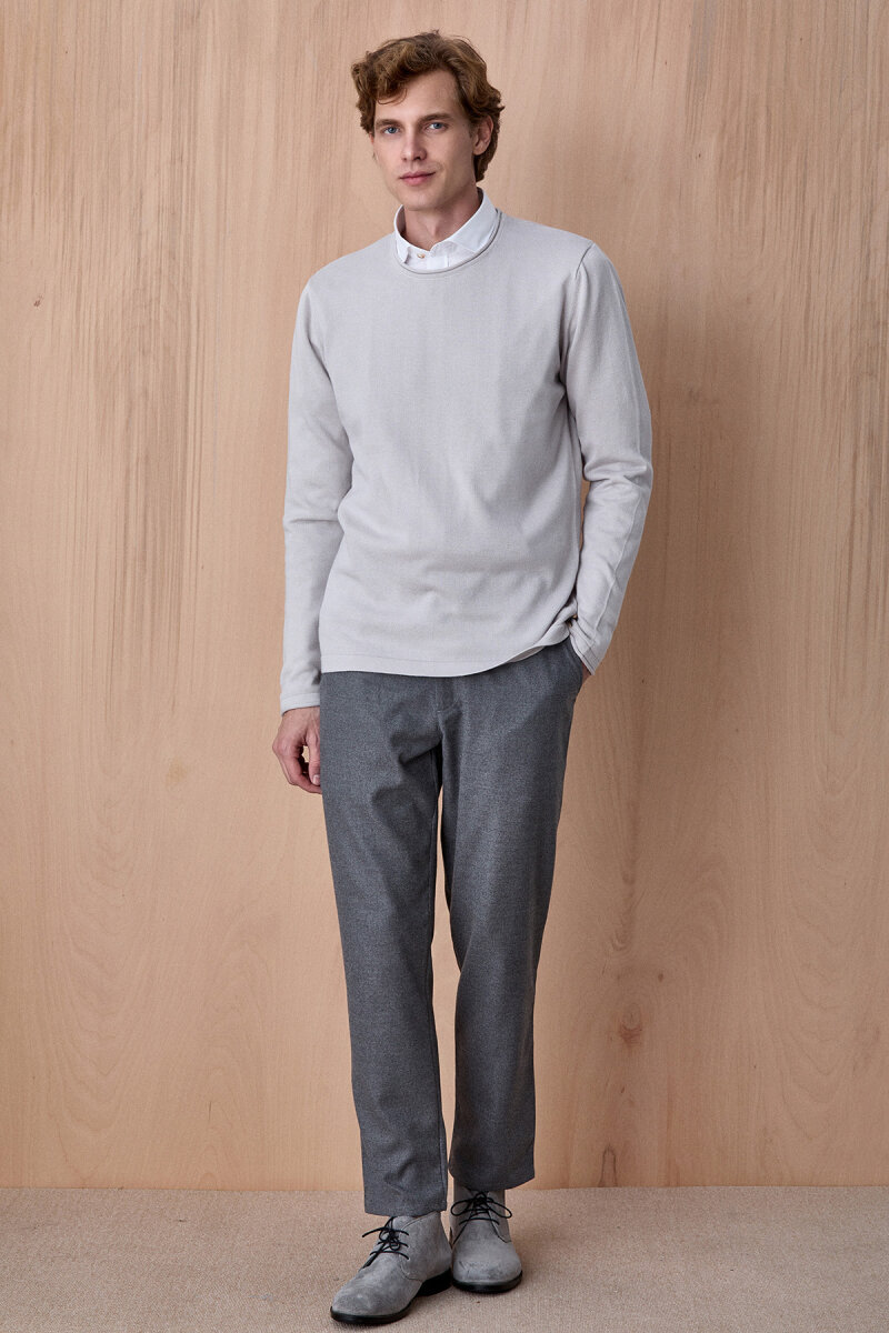 Buz Grisi %100 Pamuk Bisiklet Yaka Kazak - 4