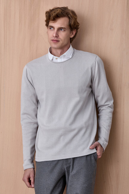 Buz Grisi %100 Pamuk Bisiklet Yaka Kazak - 5