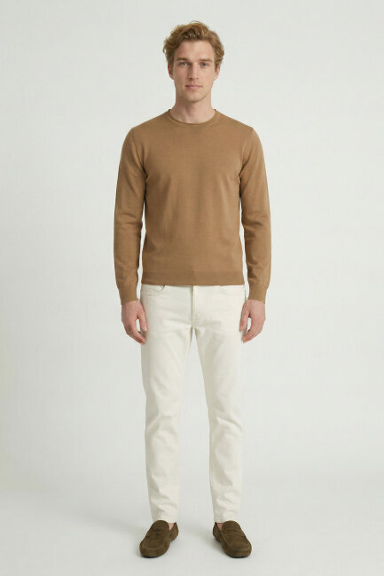 Camel %100 Pamuk Uzun Kollu İnce Kazak - 5