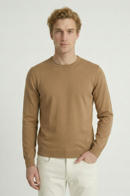 Camel %100 Pamuk Uzun Kollu İnce Kazak 