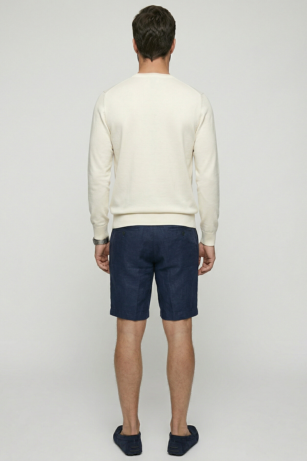 Kırık Beyaz %100 Pamuk Uzun Kollu İnce Kazak - 1