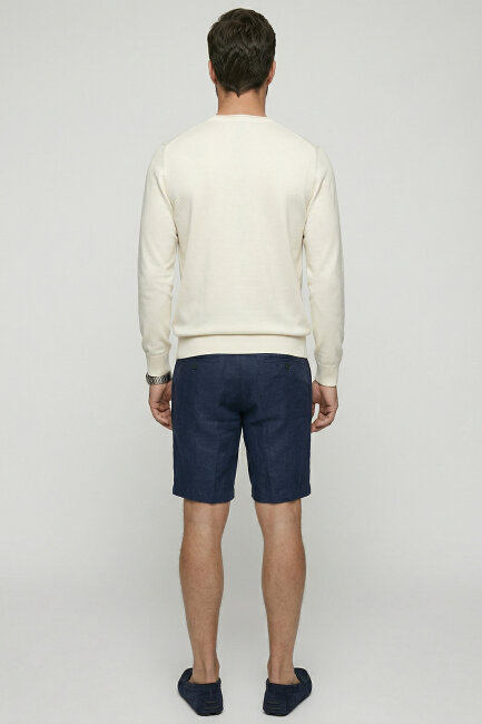 Kırık Beyaz %100 Pamuk Uzun Kollu İnce Kazak