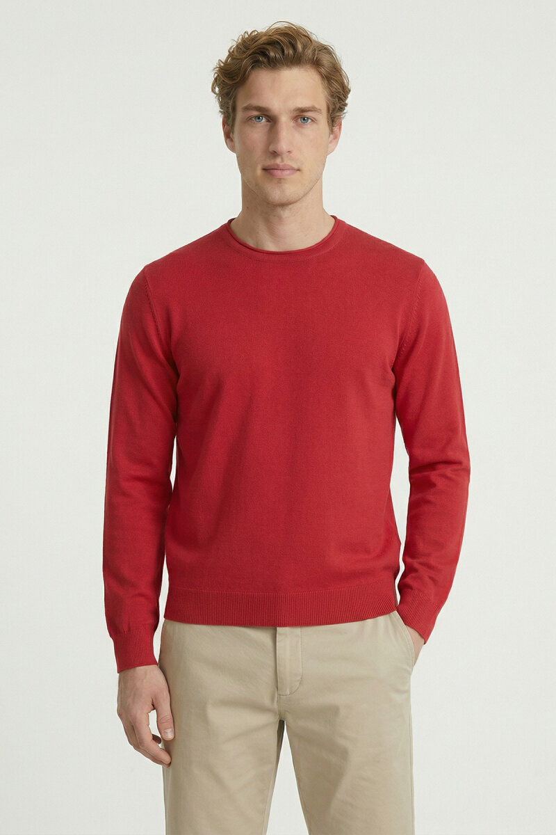 Pembe %100 Pamuk Uzun Kollu İnce Kazak - 1