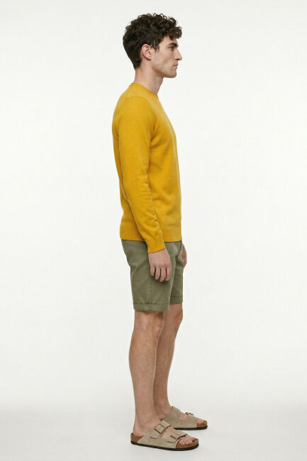 Sarı %100 Pamuk Uzun Kollu İnce Kazak - 4