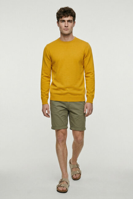 Sarı %100 Pamuk Uzun Kollu İnce Kazak - 2