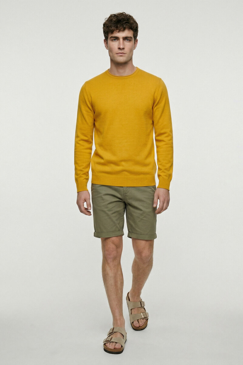 Sarı %100 Pamuk Uzun Kollu İnce Kazak (1)