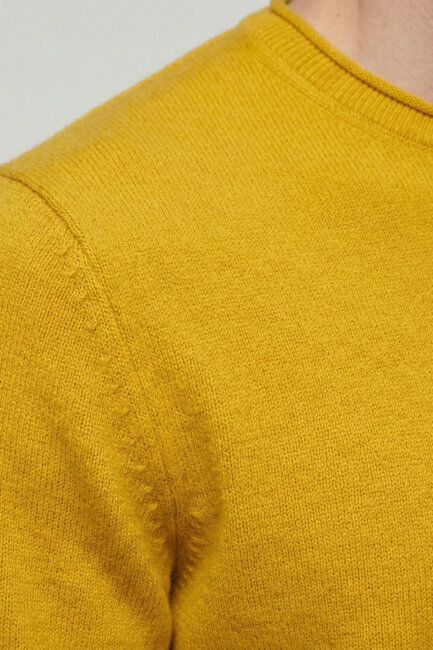 Sarı %100 Pamuk Uzun Kollu İnce Kazak - 3