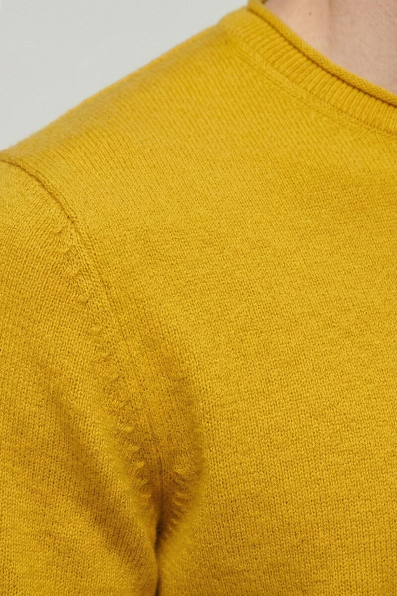 Sarı %100 Pamuk Uzun Kollu İnce Kazak - 3