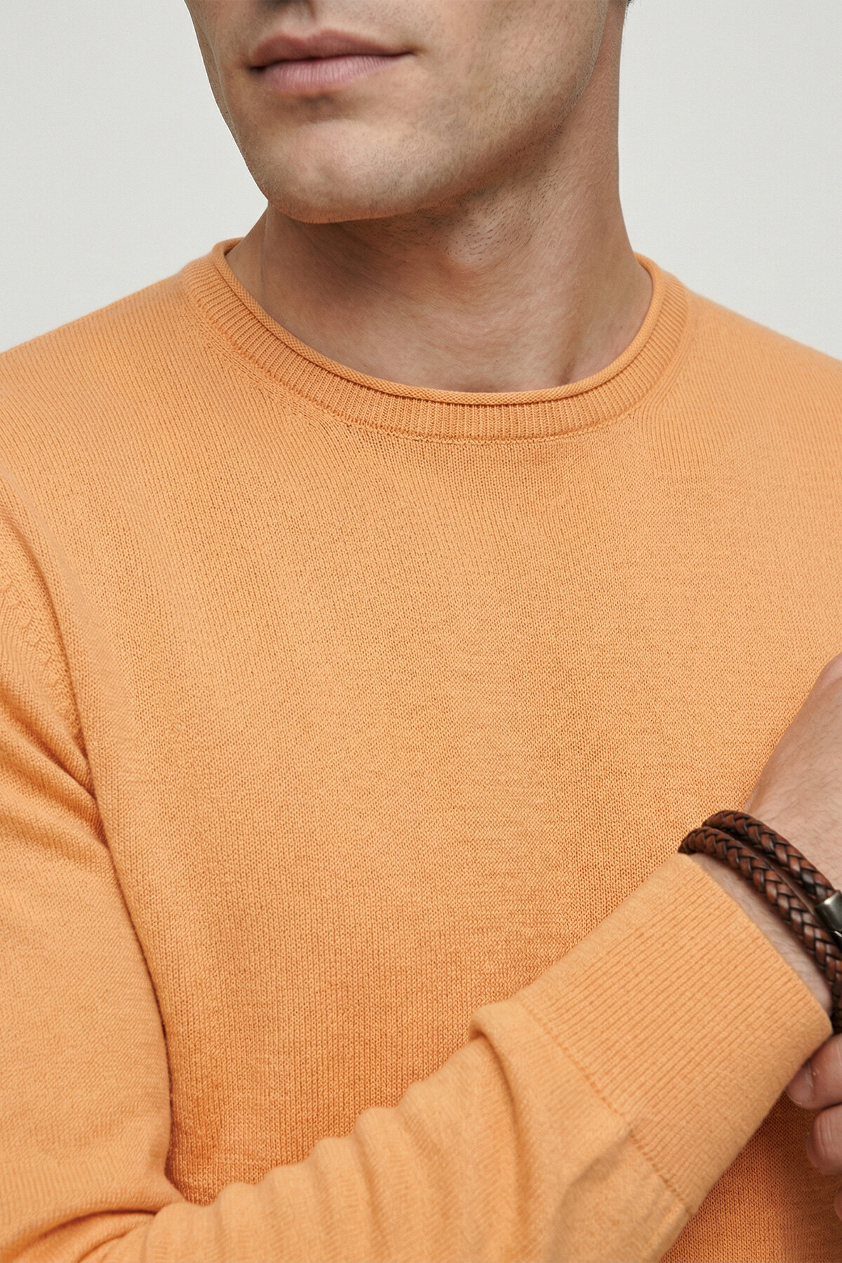 Turuncu %100 Pamuk Uzun Kollu İnce Kazak - 5