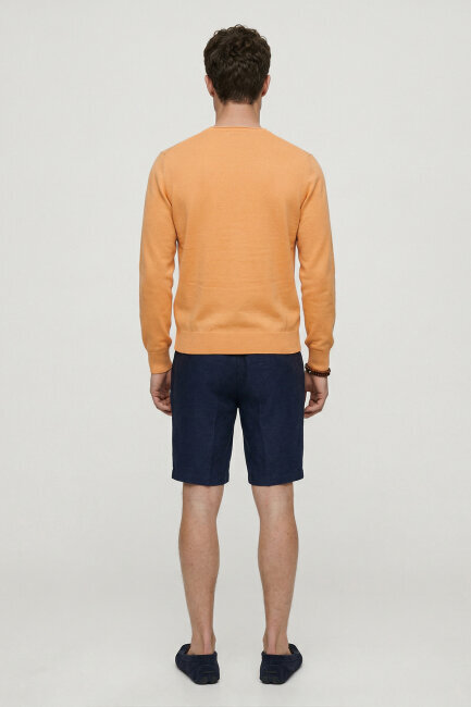 Turuncu %100 Pamuk Uzun Kollu İnce Kazak - 6