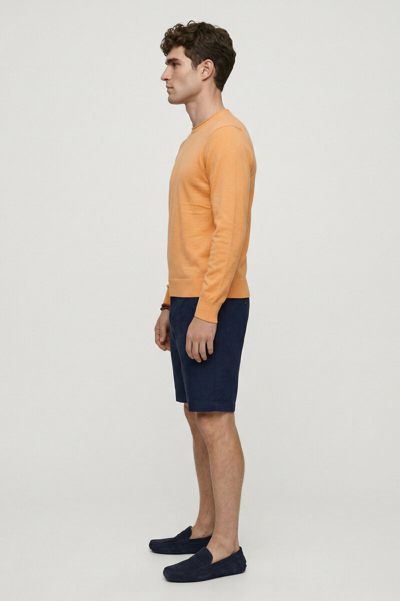 Turuncu %100 Pamuk Uzun Kollu İnce Kazak - 3