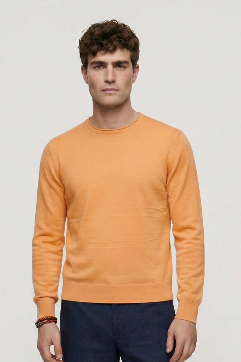 Turuncu %100 Pamuk Uzun Kollu İnce Kazak