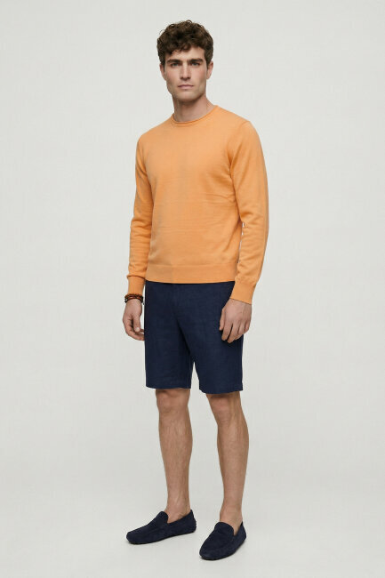 Turuncu %100 Pamuk Uzun Kollu İnce Kazak - 4