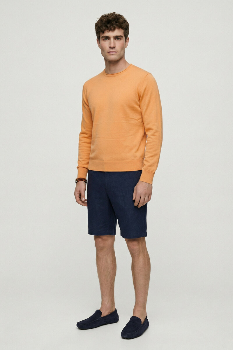 Turuncu %100 Pamuk Uzun Kollu İnce Kazak - 4