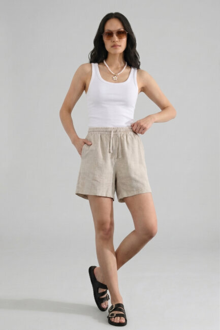 Açık Bej %100 Keten Şort (1)