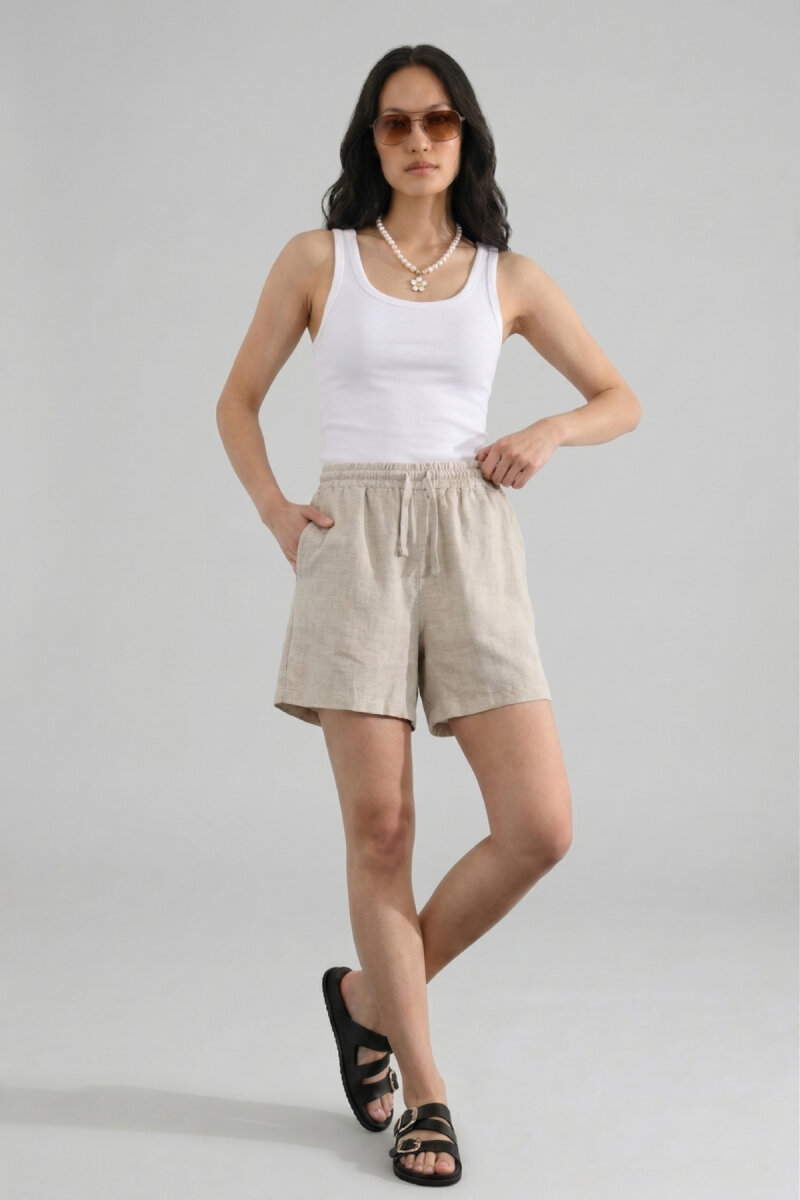 Açık Bej %100 Keten Şort (1)