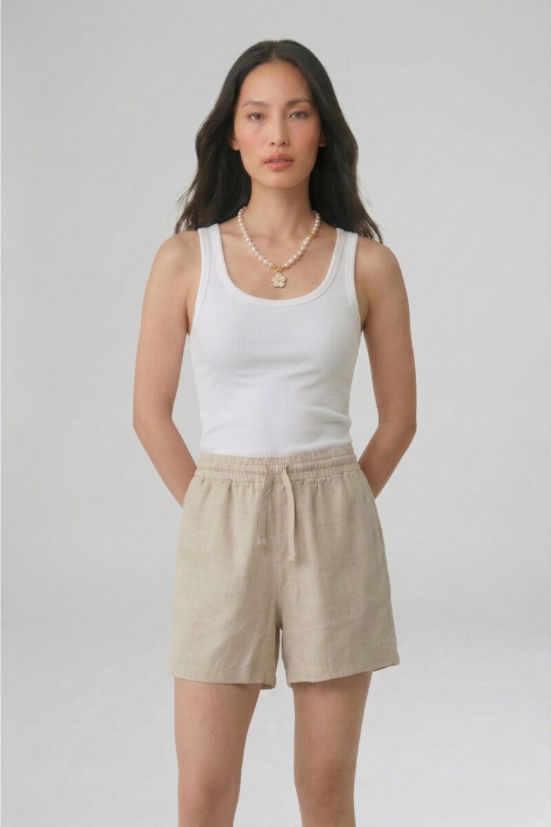Açık Bej %100 Keten Şort