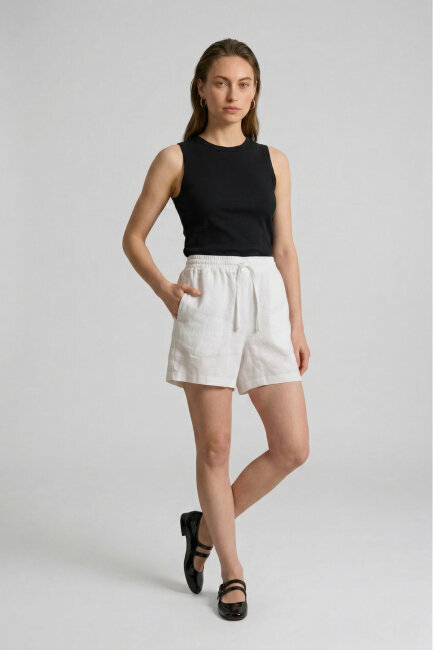 Beyaz %100 Keten Şort (1)