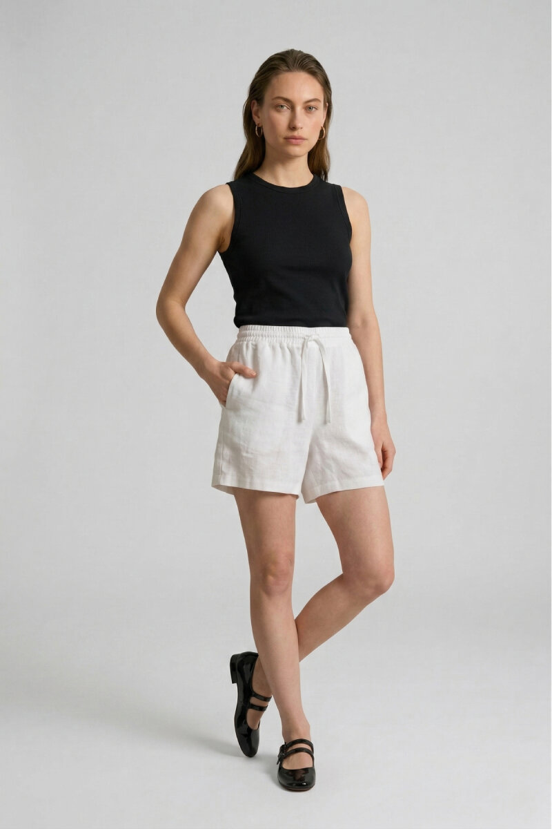 Beyaz %100 Keten Şort (1)