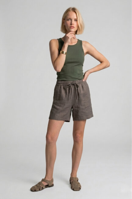 Kahverengi %100 Keten Şort (1)