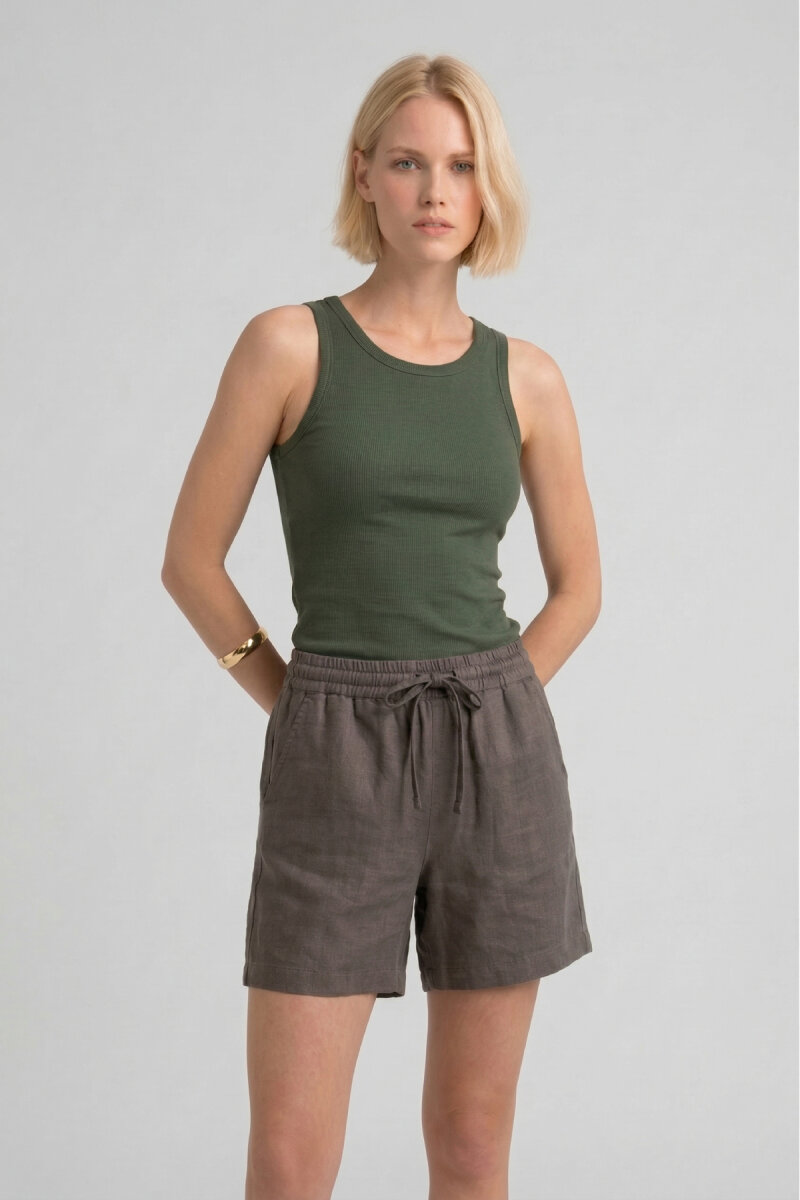 Kahverengi %100 Keten Şort