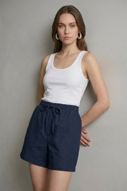 Lacivert %100 Keten Şort