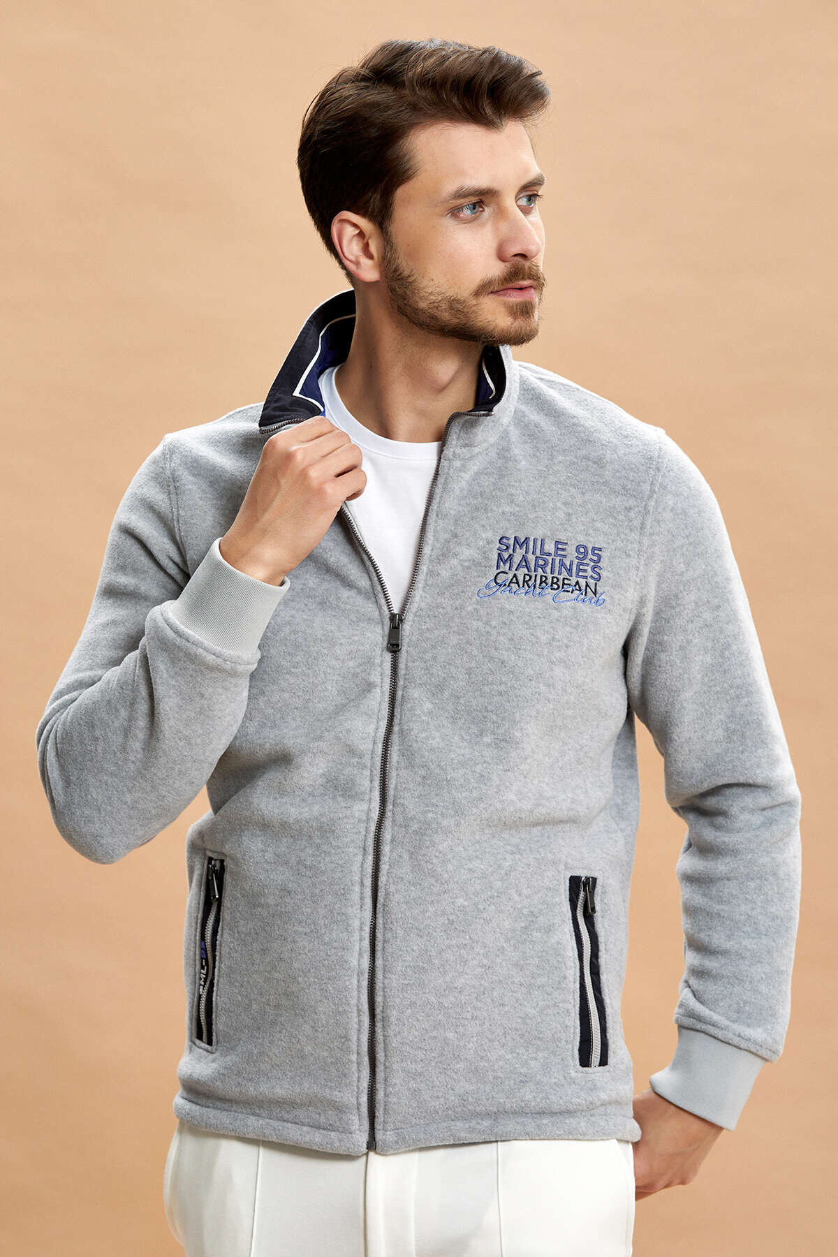 Gri Melanj Fermuarlı Sweatshirt - 7