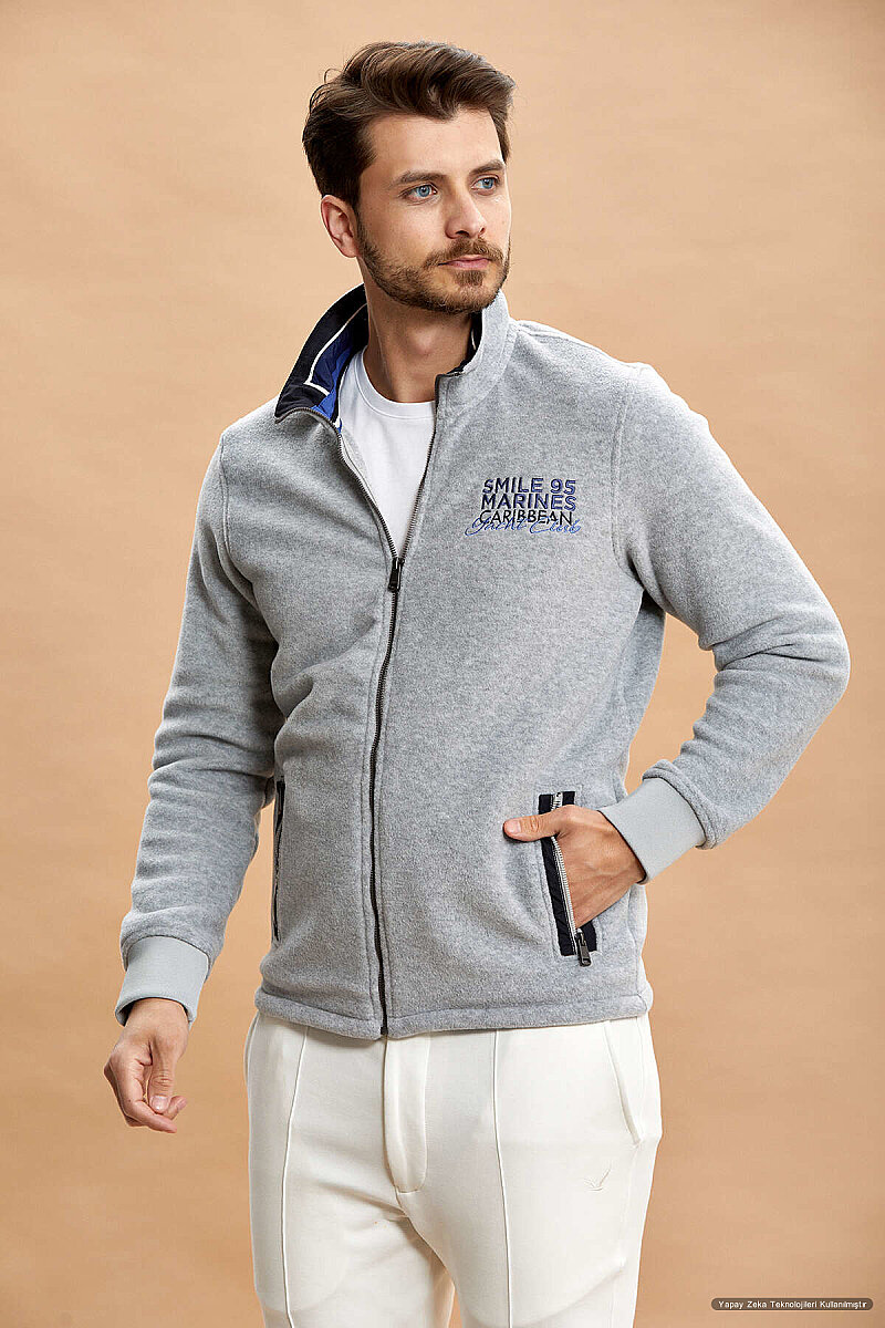 Gri Melanj Fermuarlı Sweatshirt