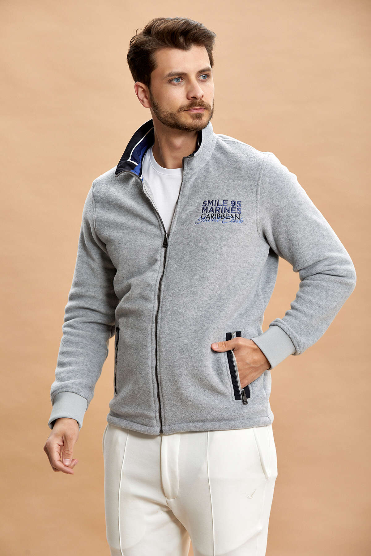 Gri Melanj Fermuarlı Sweatshirt - 1