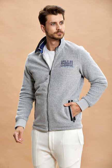 Gri Melanj Fermuarlı Sweatshirt 