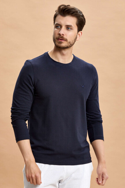 Navy Blue Cotton Sweatshirt - 4