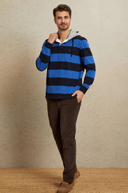 Navy Blue - Royal 100% Cotton Hooded Sweatshirt - 4