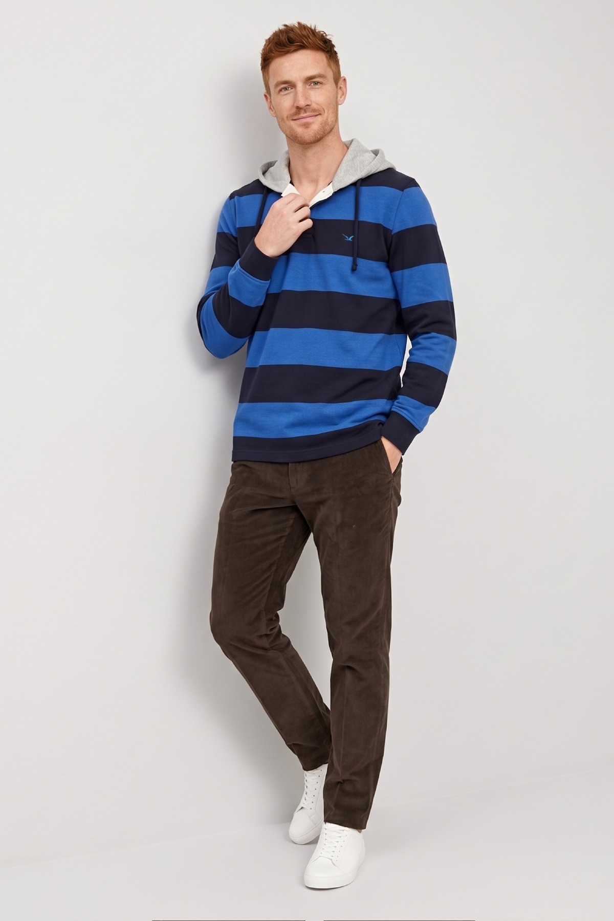 Navy Blue - Royal 100% Cotton Hooded Sweatshirt - 2