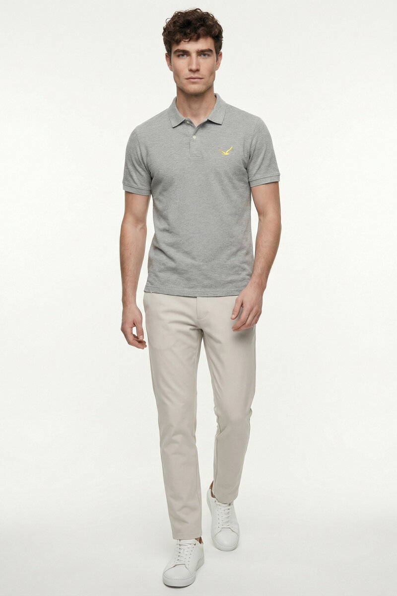 Gri Melanj %100 Pamuk Polo Tişört (1)