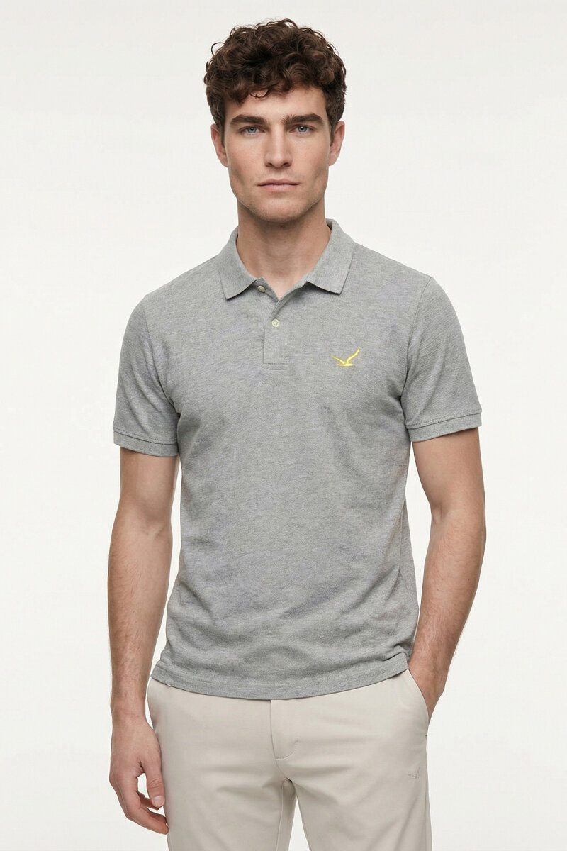 Gri Melanj %100 Pamuk Polo Tişört